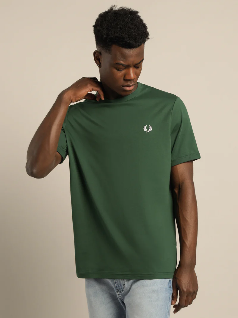 Μπλουζάκι λαιμόκοψη Fred Perry - Σκούρο Πράσινο